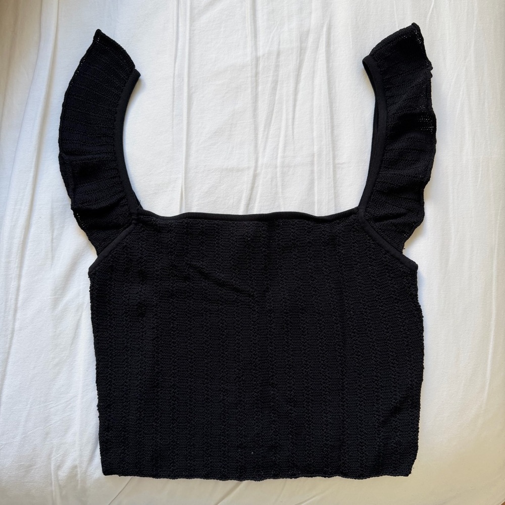 Wilfred Black Textured Woven Knit Flutter Sleeve Tank Top